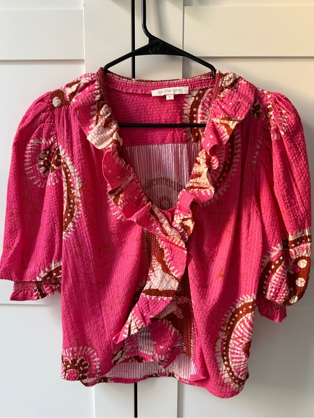 Love The Label Pink Ruffle Front Women's Top